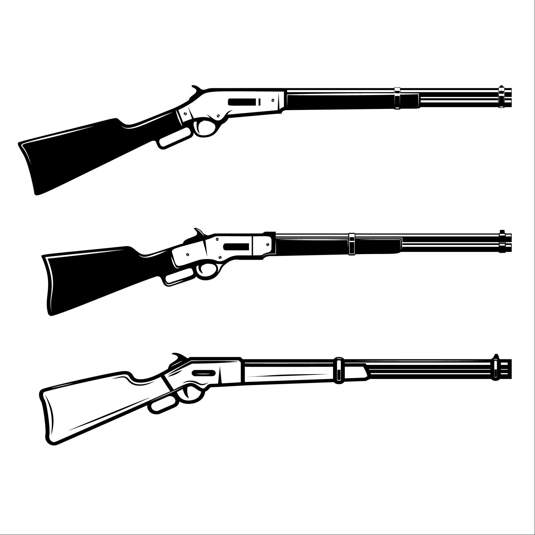 Illustration of winchester rifle in monochrome style. Design element for label, sign, poster. Vector illustration